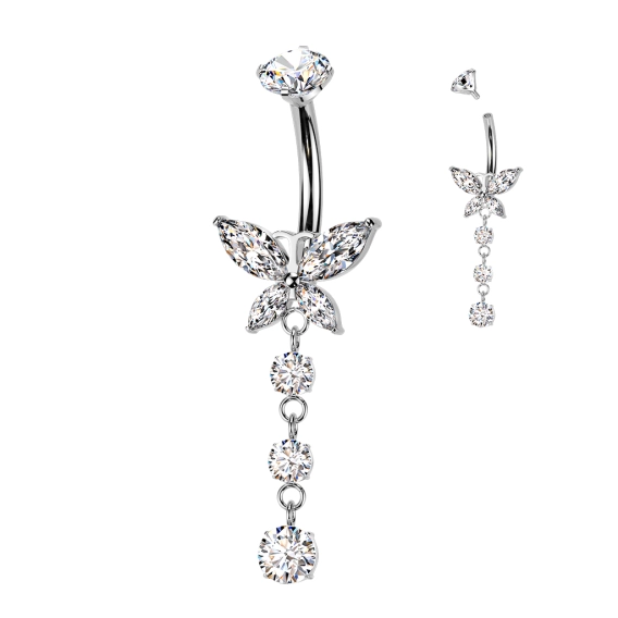 Tytanowy banan do pępka Crystal Butterfly dangle