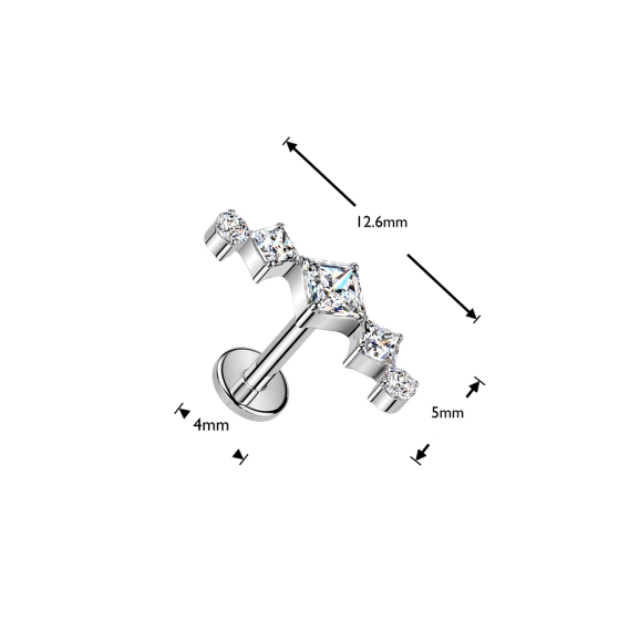 Titanium push-in Vetiver labret with clear gems