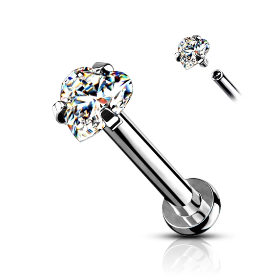 Clear heart gem stone labret