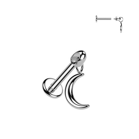 Titanium internally threaded Moon dangle labret