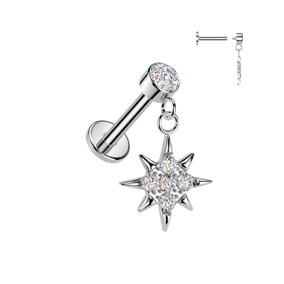 Internally threaded labret with Sunburst dangle