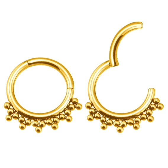 Złoty tytanowy septum daith clicker Vihaan
