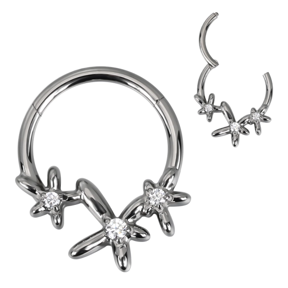 Tytanowy daith clicker Flower Child białe cyrkonie