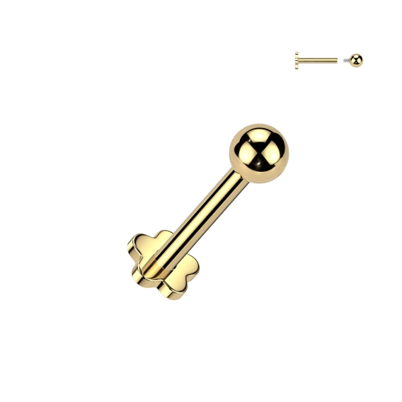 Gold titanium internally threaded Flower & Ball labret