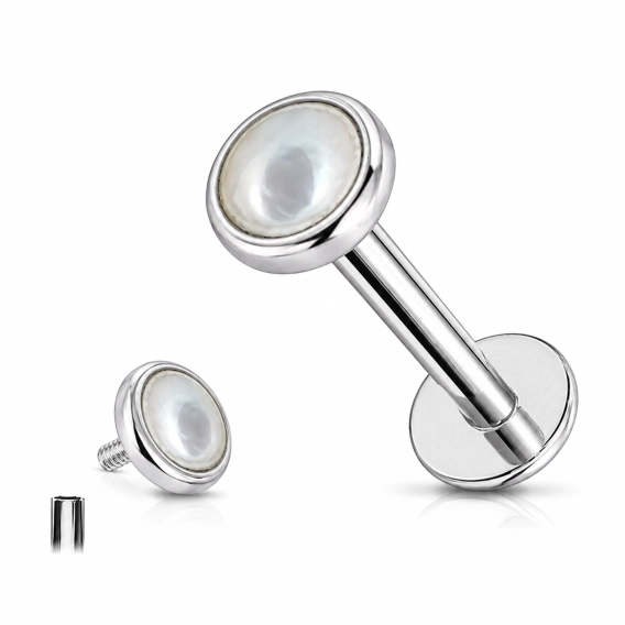 Tytanowy labret white shell bezel set