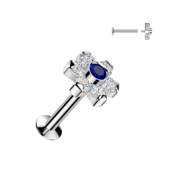 Steel labret with clear-blue flower