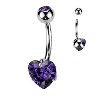 Titanium belly button barbell tanzanite heart
