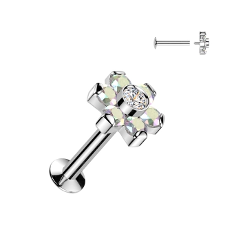 Steel labret with aurora borealis flower