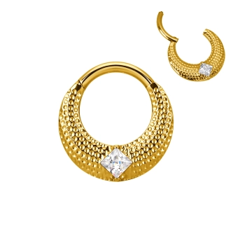 Złoty tytanowy septum daith clicker Arcana biała cyrkonia
