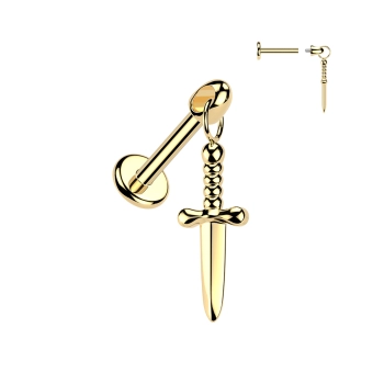 Gold titanium internally threaded Dagger dangle labret