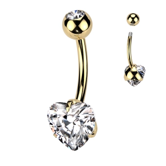 Gold belly button barbell white heart