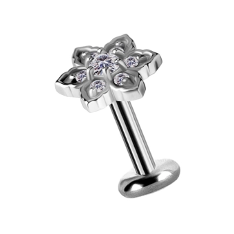Labret Mandala flower białe kryształki