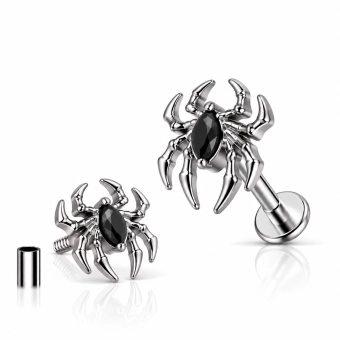 Tytanowy labret Black Widow z czarną cyrkonią
