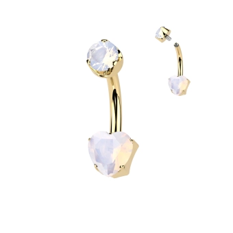 Gold titanium Mini heart navel barbell with rose quartz