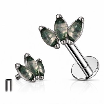 Tytanowy labret 3 marquise moss agate prong set