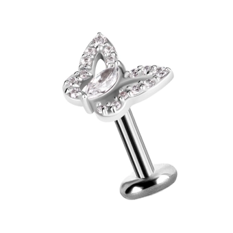 Labret Butterfly białe kryształki