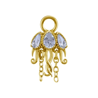 Gold piercing charm Jellyfish white gem