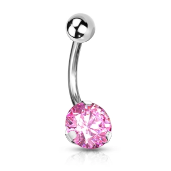 Navel ring with prong set pink gem