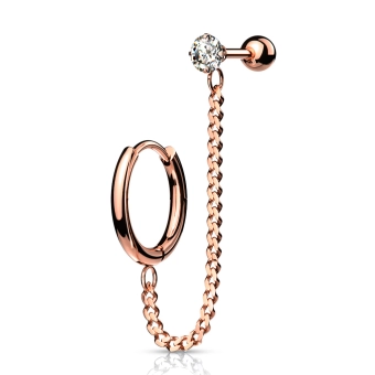 Rose Gold clicker with a chain and gemstone barbell