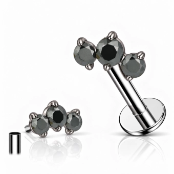 Titanium labret Roya with black gems