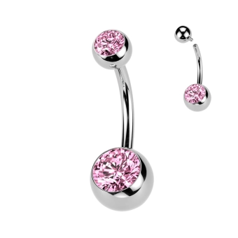Titanium navel barbell pink gemstone internally threaded