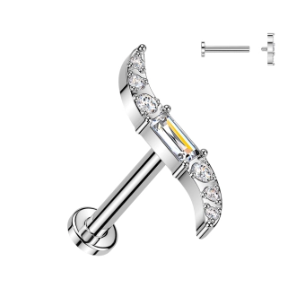 Tytanowy labret Verve z cyrkoniami i gwintem wewnętrznym