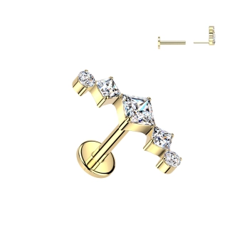 Gold titanium push-in Vetiver labret with clear gems