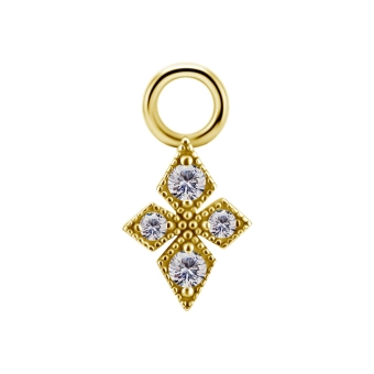 Gold piercing charm Vintage flower white gem