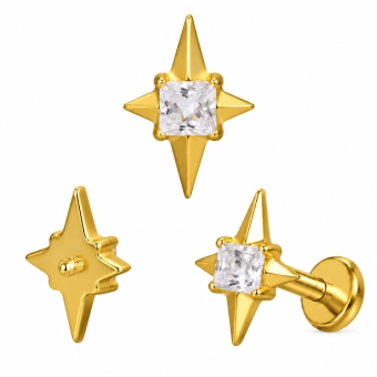 Gold titanium labret Nova with CZ