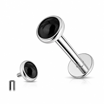 Tytanowy labret black onyx bezel set