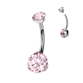Titanium belly button barbell round pink gemstones