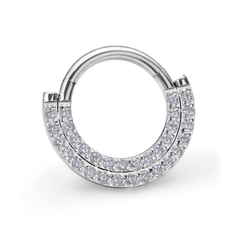 Tytanowy septum daith clicker Dual białe kryształki