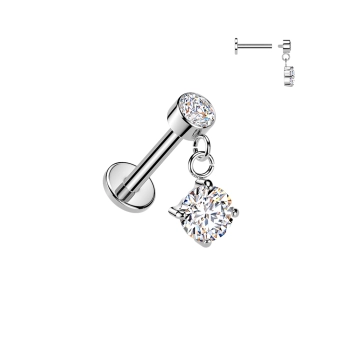 Internally threaded labret with Round Zirconia dangle