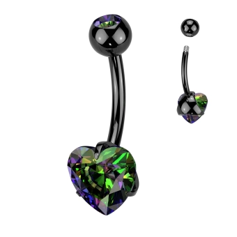 Black belly button barbell rainbow heart