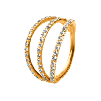 Gold titanium helix clicker Triple hoop  with CZ