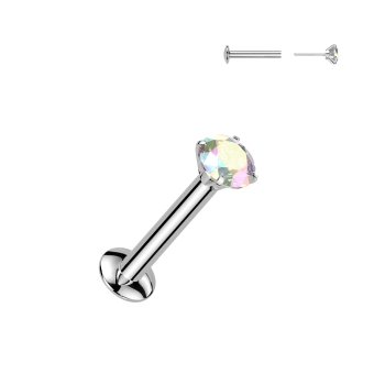 Steel push in labret with opalescent prong set gemstone