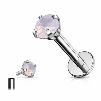 Titanium labret with prong set rose quartz
