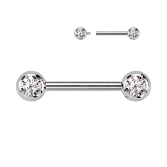 Titanium internally threaded nipple barbell with clear gems