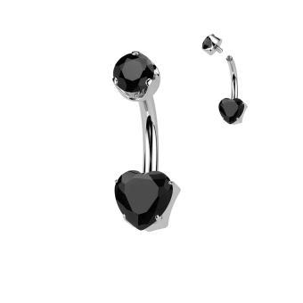 Titanium Mini heart navel barbell with black agate