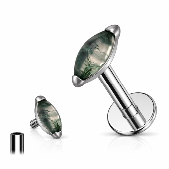 Tytanowy labret marquise moss agate prong set
