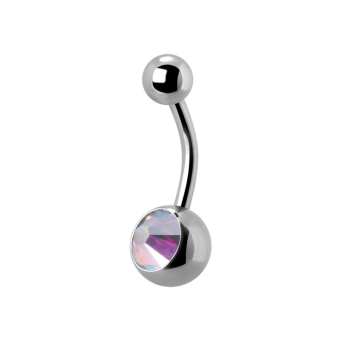 Titanium belly button internally threaded barbell with opalescent CZ