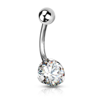Navel ring with prong set clear gem