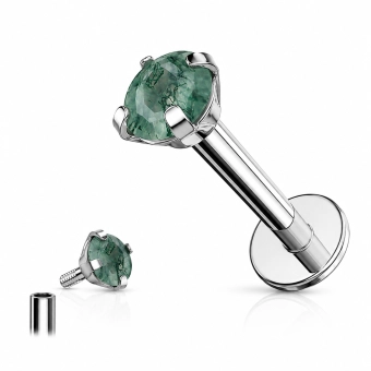 Tytanowy labret moss agate prong set