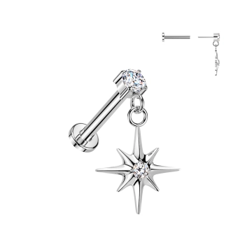 Titanium North Star dangle push-in labret with CZ