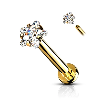Złoty labret z kryształową gwiazdką