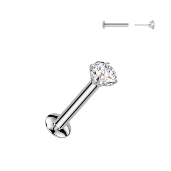 Stalowy labret push in z cyrkonią prong set