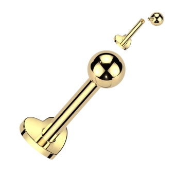 Gold titanium internally threaded Heart & Ball labret