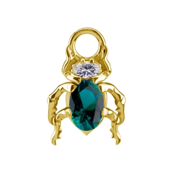Gold piercing charm Beetle emerald gem