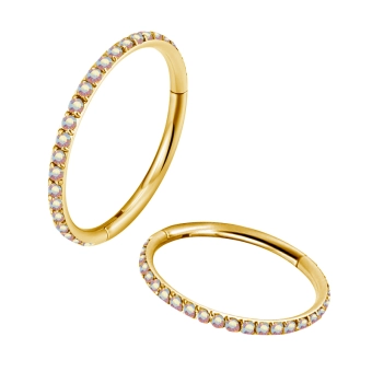Gold Titanium helix clicker opalescent gemstones