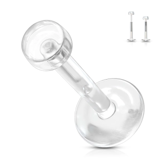 Przeźroczysty labret z PTFE z zatyczką